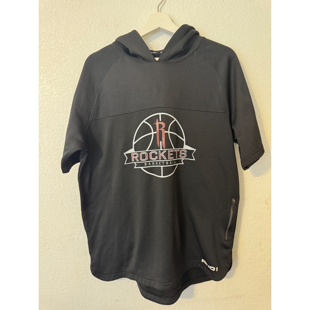 AND1 Rockets Basketball Short Sleeve Hoodie Black Size L Athletic